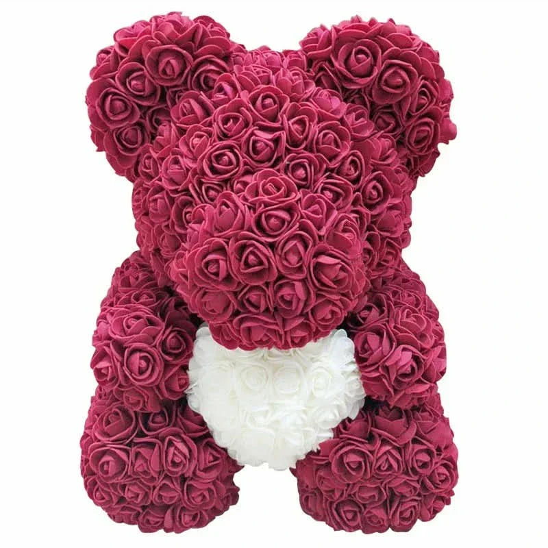 Soft Pink Teddy Bear with Artificial Flowers 40cm