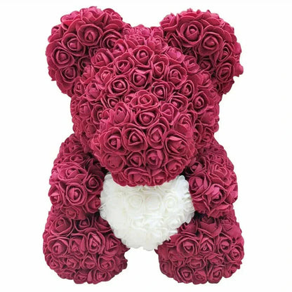 Soft Pink Teddy Bear with Artificial Flowers 40cm