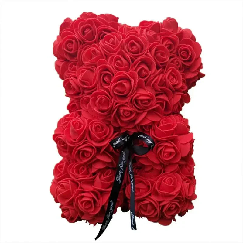 Soft Pink Teddy Bear with Artificial Flowers 40cm