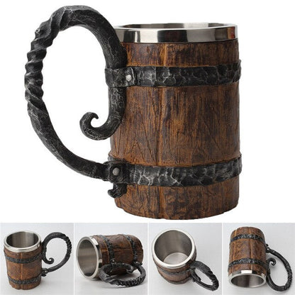 Rustic Vintage Wood Stainless Steel Coffee Mug