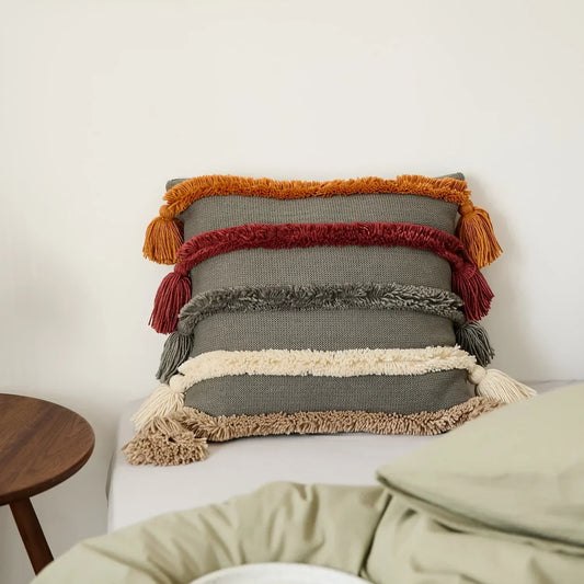 Colorful Striped Fringed Cushion Cover - Befez