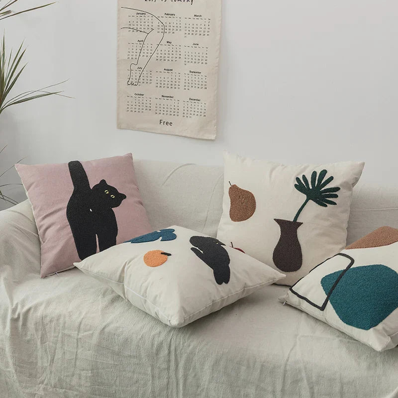 Colorful Floral Cat Cushion Cover