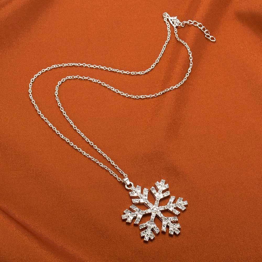 Sparkling Crystal Snowflake Pendant Necklace Long Chain