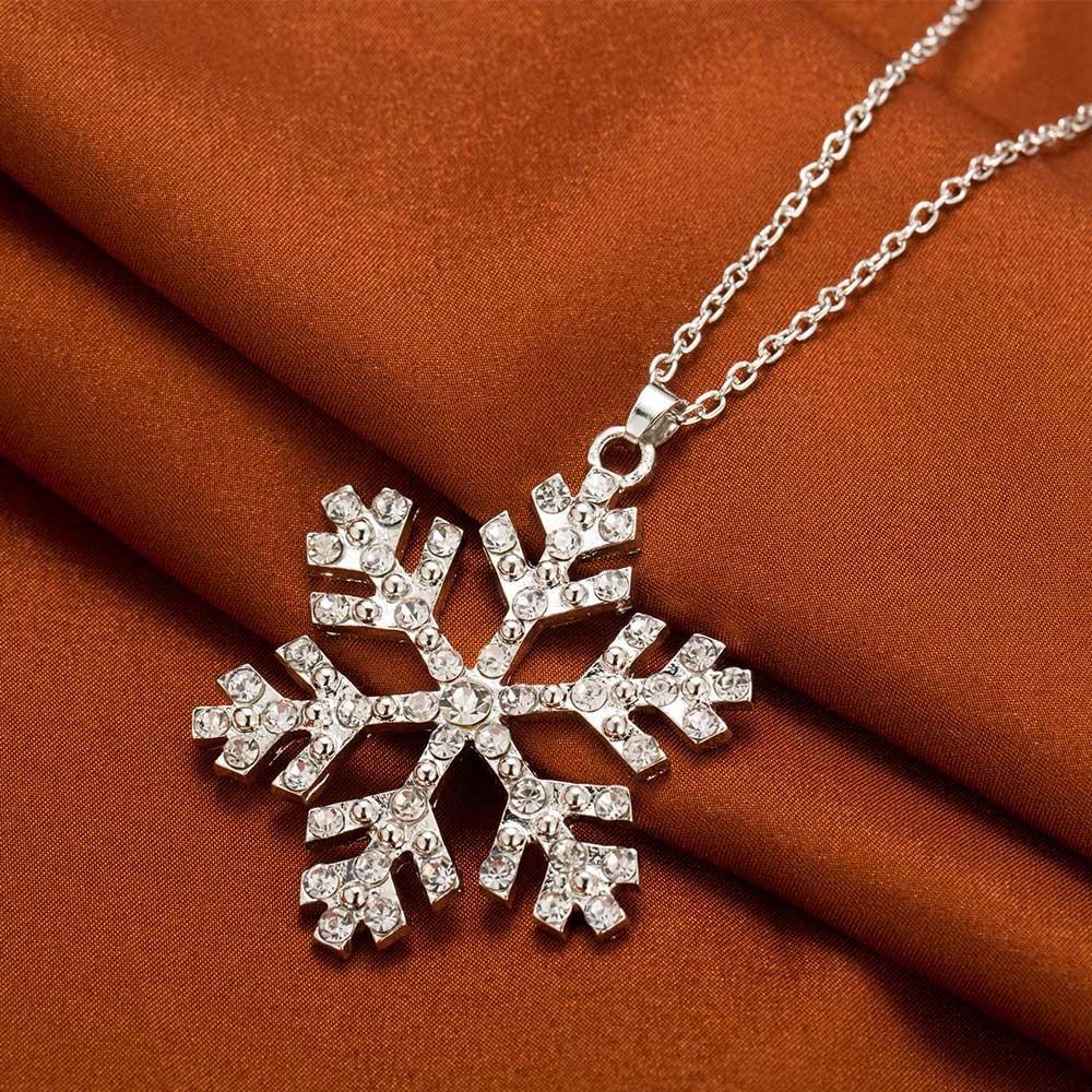 Sparkling Crystal Snowflake Pendant Necklace Long Chain - Befez