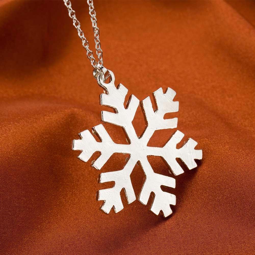 Sparkling Crystal Snowflake Pendant Necklace Long Chain