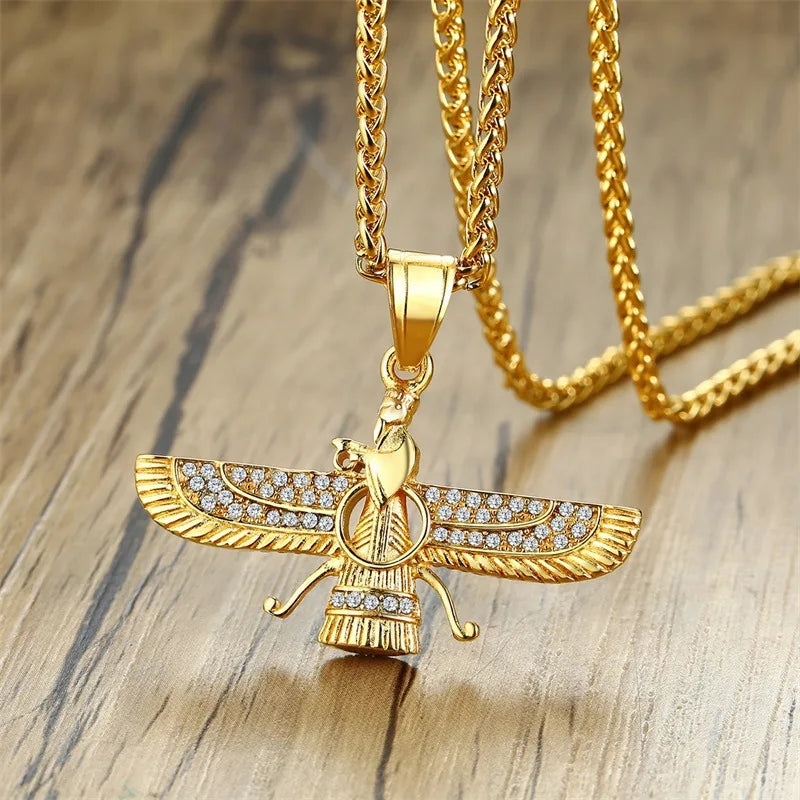 Sparkling Crystal Zoroastrian Pendant Necklace