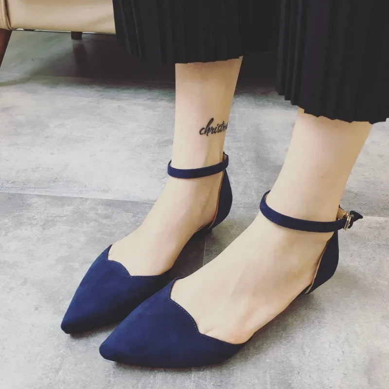 Women's Classic Low Heel Pumps Blue Pointed Toe Shoes