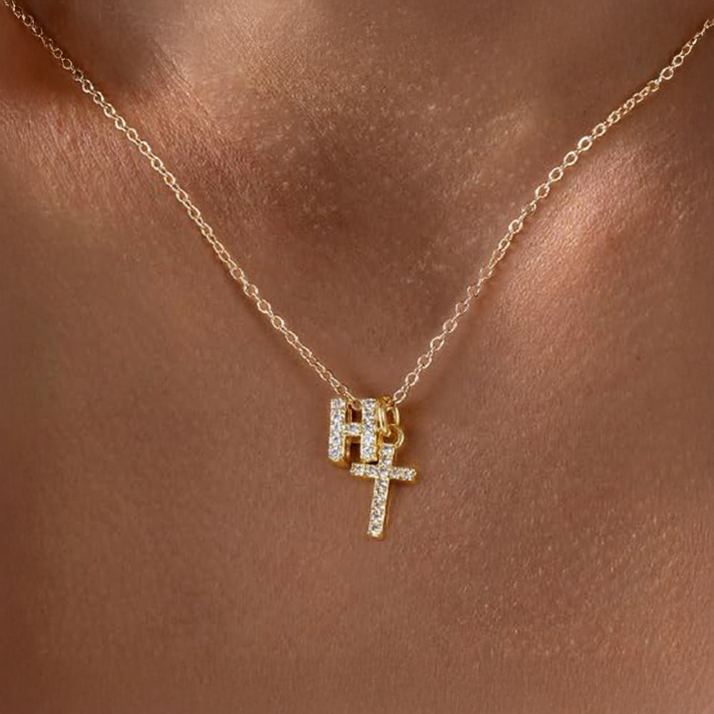 Delicate Initial and Cross Pendant Necklace
