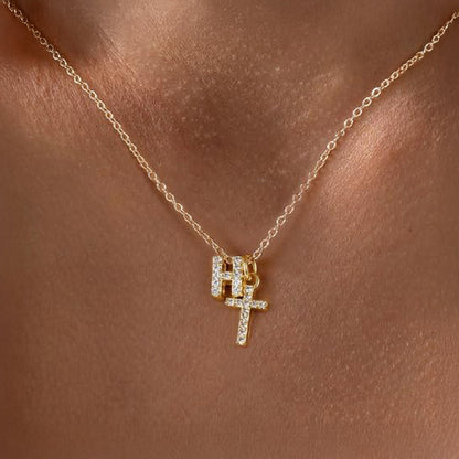 Delicate Initial and Cross Pendant Necklace