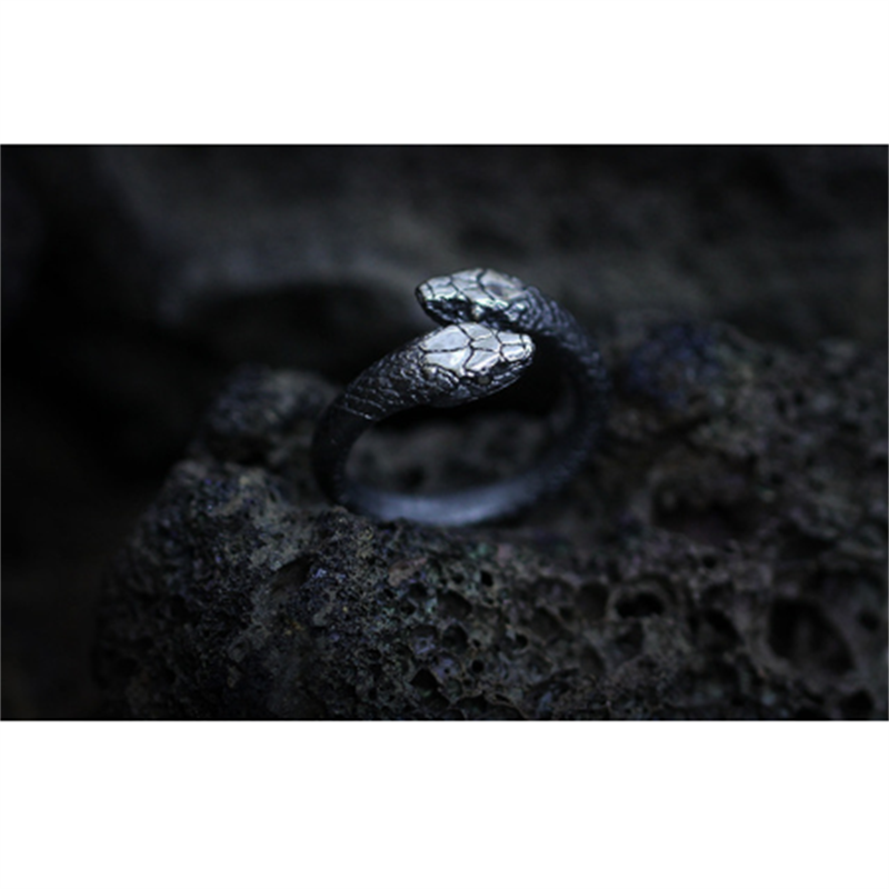 Edgy Adjustable Black Snake Ring