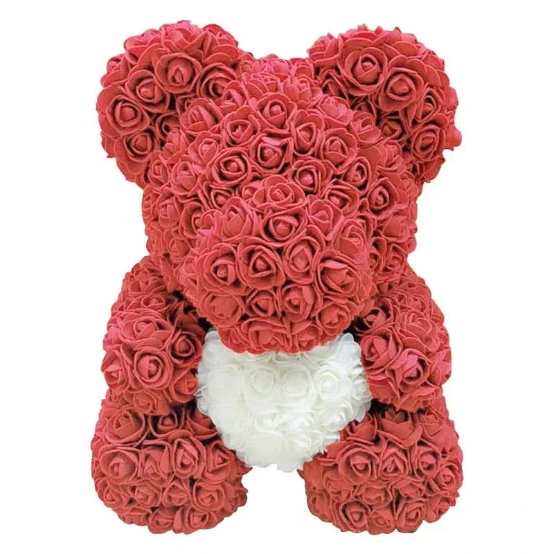 Soft Pink Teddy Bear with Artificial Flowers 40cm
