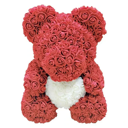Soft Pink Teddy Bear with Artificial Flowers 40cm