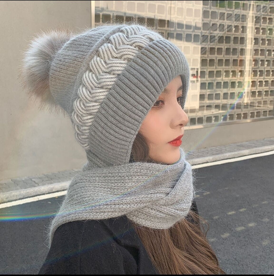 Warm Wool Scarf Beanie Hat Set
