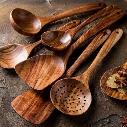 Natural Teak 7-Piece Kitchen Tool Set