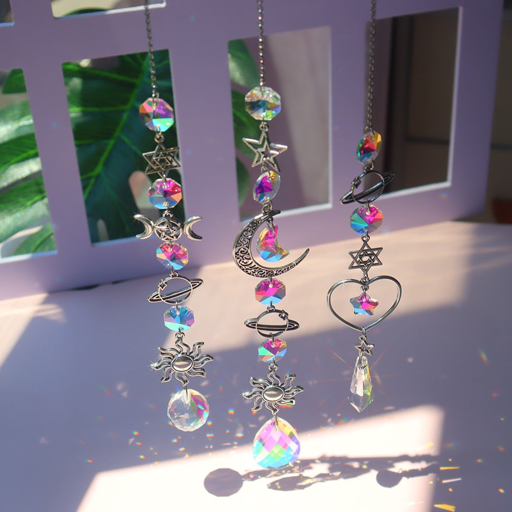 Beautiful Crystal Wind Chime Sun Catcher Moon Decor