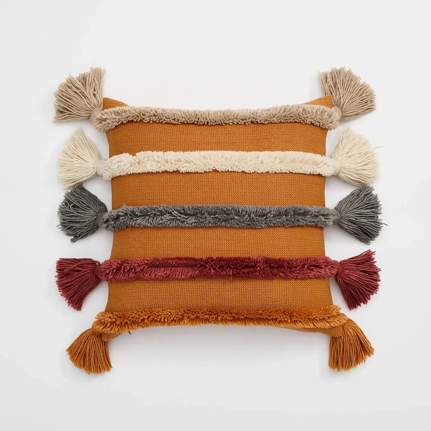 Colorful Striped Fringed Cushion Cover