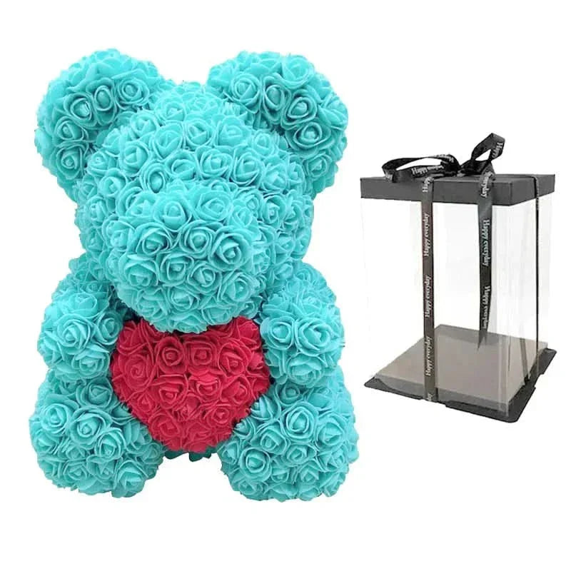 Soft Pink Teddy Bear with Artificial Flowers 40cm