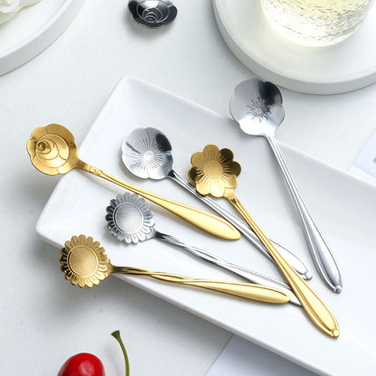 Stainless Steel Teaspoon Set with Floral Pattern