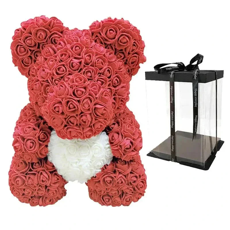 Soft Pink Teddy Bear with Artificial Flowers 40cm