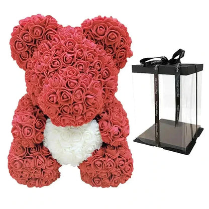 Soft Pink Teddy Bear with Artificial Flowers 40cm