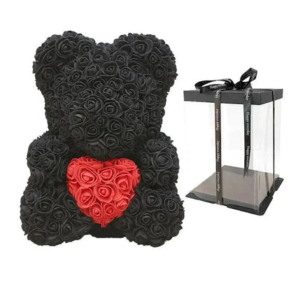 Soft Pink Teddy Bear with Artificial Flowers 40cm