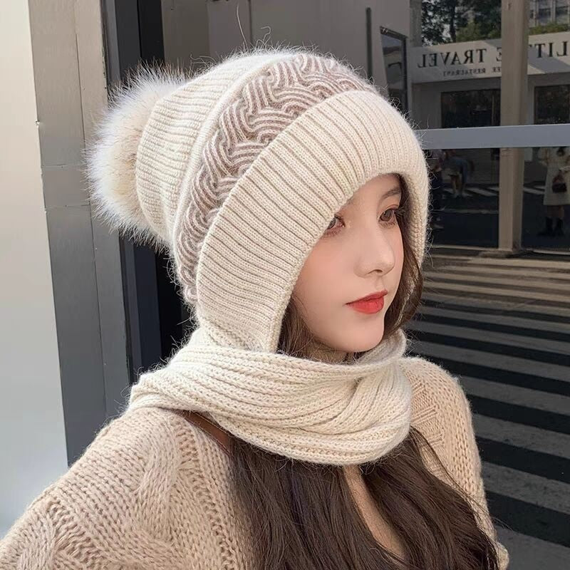 Warm Wool Scarf Beanie Hat Set