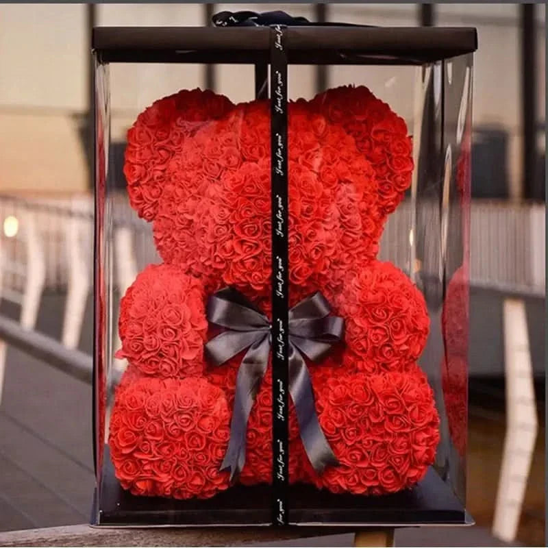 Soft Pink Teddy Bear with Artificial Flowers 40cm