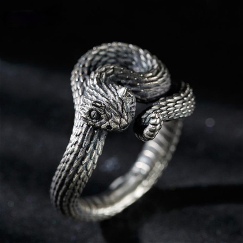 Edgy Adjustable Black Snake Ring