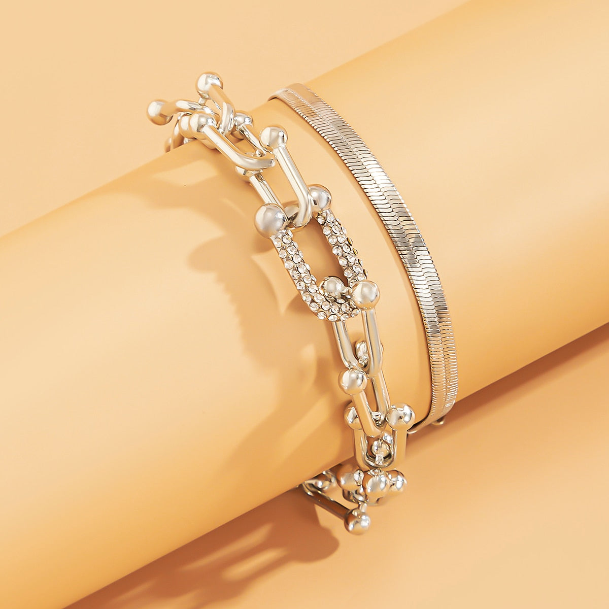 Elegant 2 Piece Bracelet Set in Gold or Silver