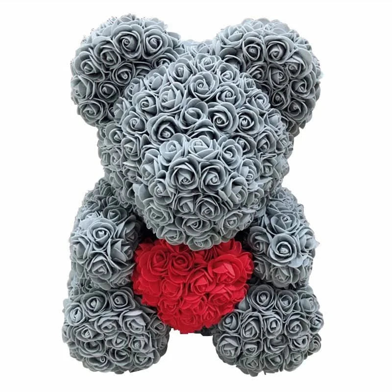 Soft Pink Teddy Bear with Artificial Flowers 40cm