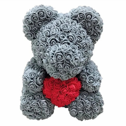 Soft Pink Teddy Bear with Artificial Flowers 40cm