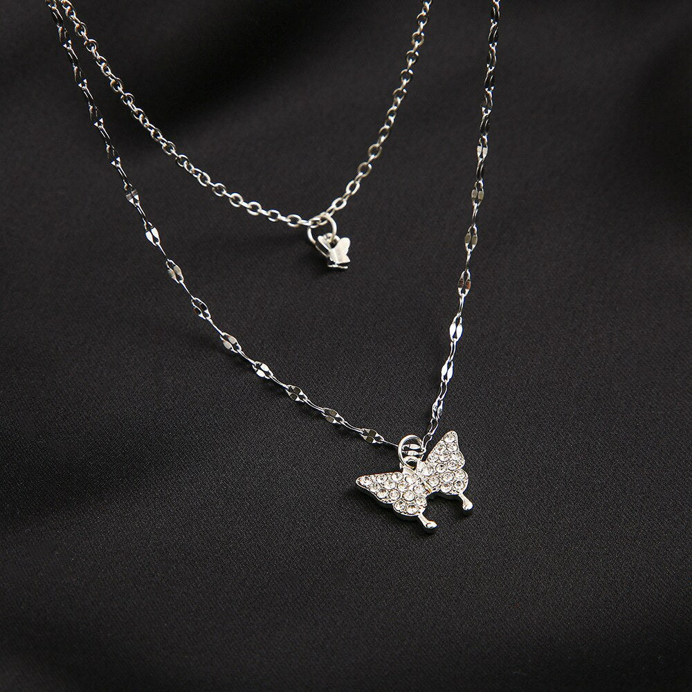Dainty Feather Double Layer Silver Necklace