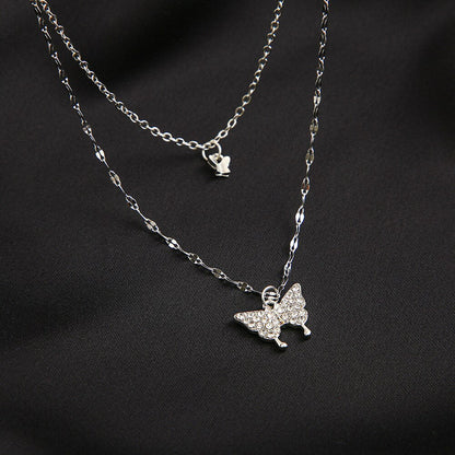 Dainty Feather Double Layer Silver Necklace