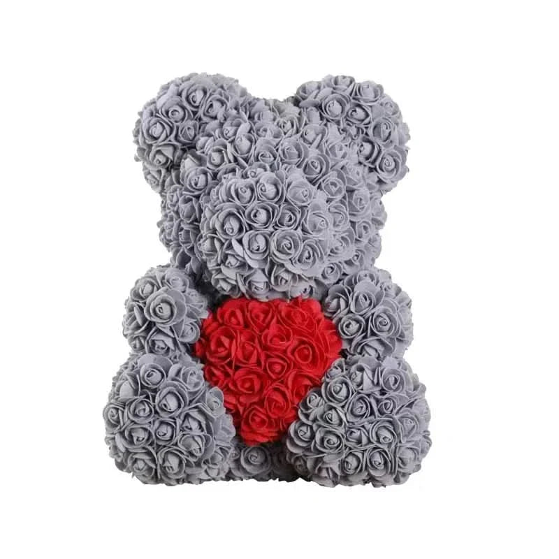 Soft Pink Teddy Bear with Artificial Flowers 40cm