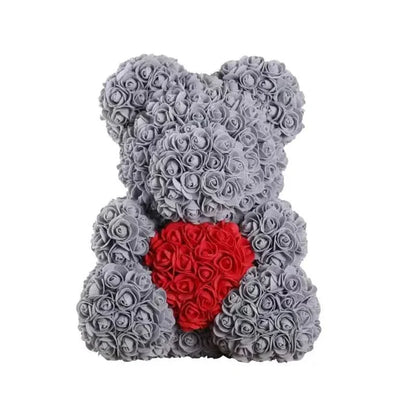 Soft Pink Teddy Bear with Artificial Flowers 40cm