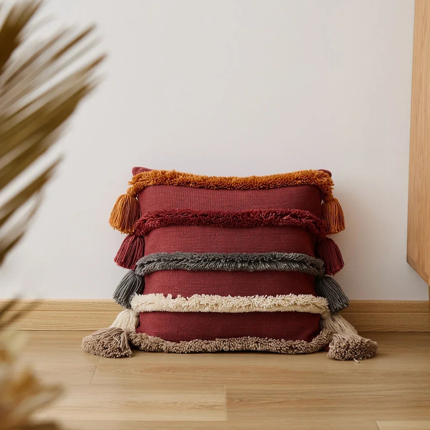 Colorful Striped Fringed Cushion Cover