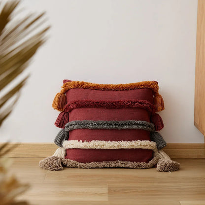 Colorful Striped Fringed Cushion Cover