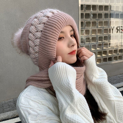 Warm Wool Scarf Beanie Hat Set