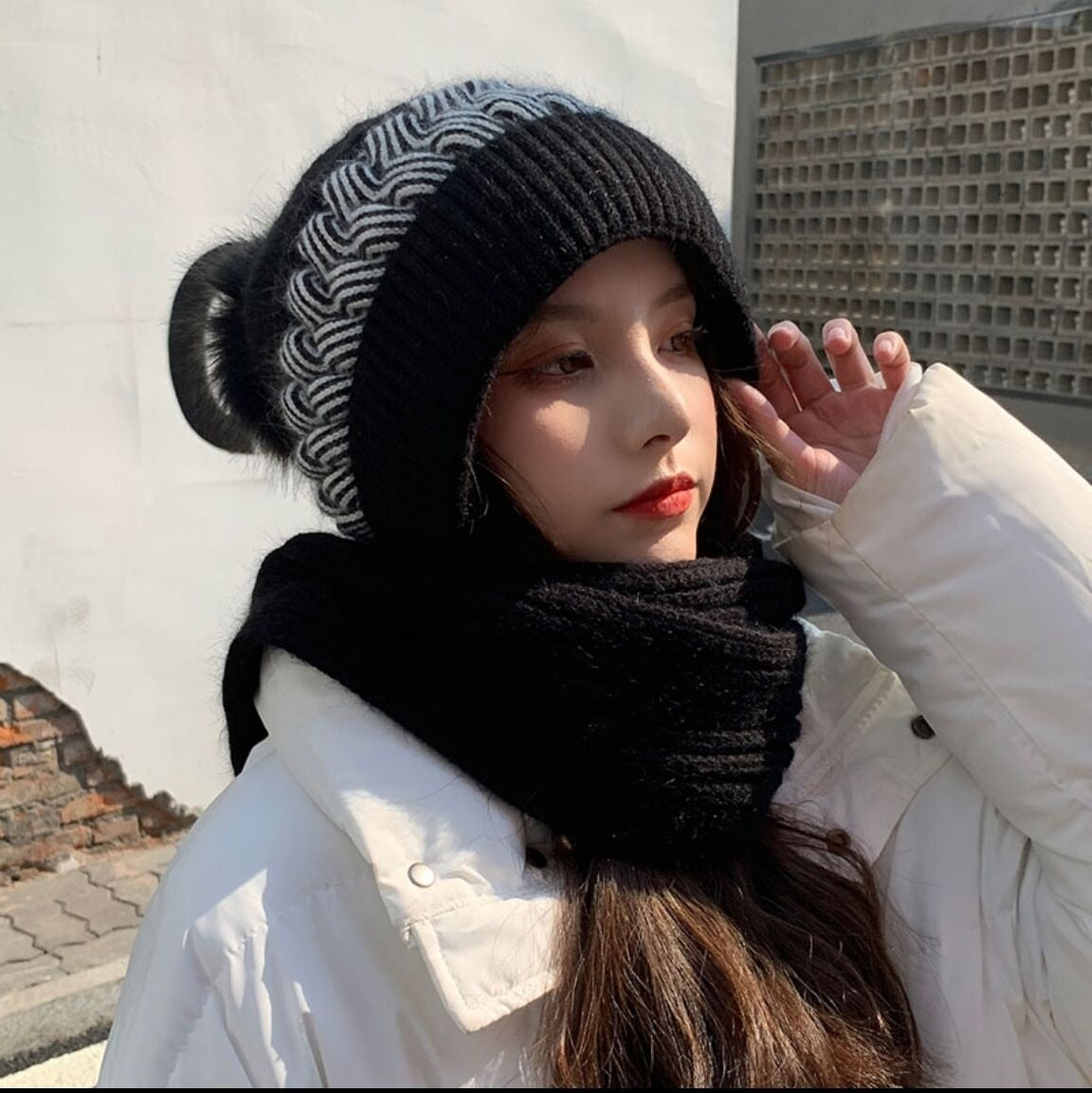 Warm Wool Scarf Beanie Hat Set