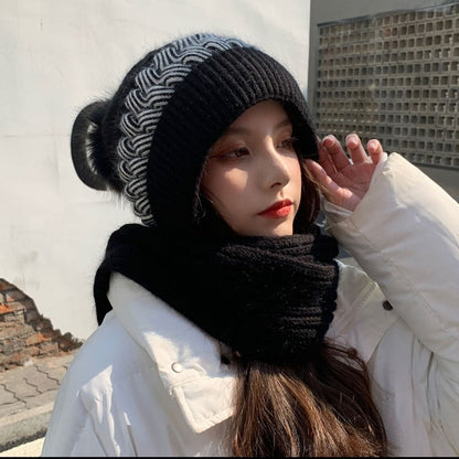 Warm Wool Scarf Beanie Hat Set