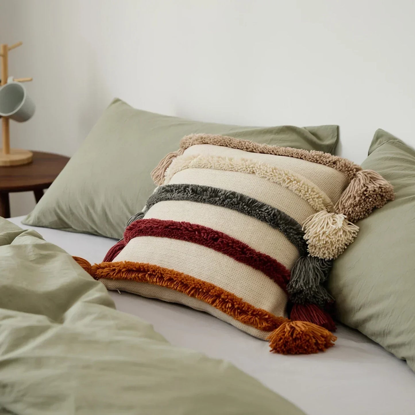 Colorful Striped Fringed Cushion Cover