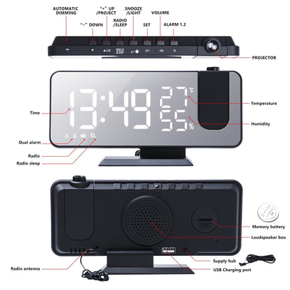 Smart LED Alarm Clock with Projector and USB Port