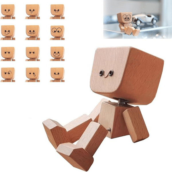 Handcrafted Wooden Rocking Figure with Changeable Faces