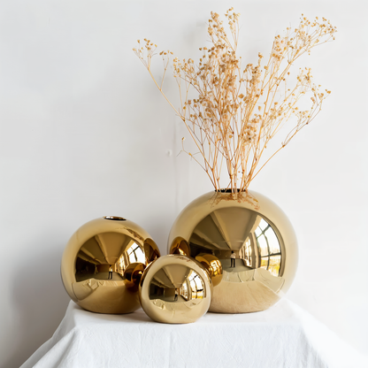 Luxurious Gold Ceramic Round Vase