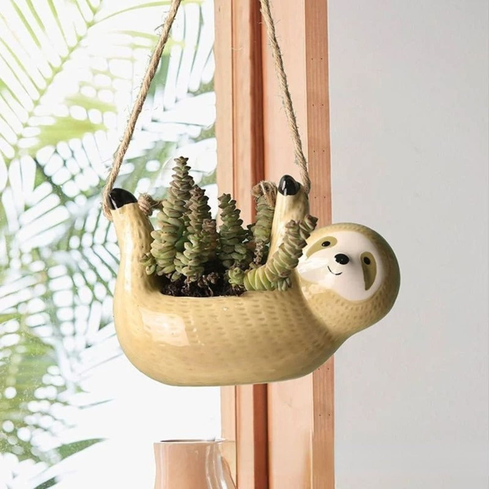 Colorful Ceramic Planter With Fun Sloth Pattern
