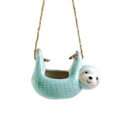 Colorful Ceramic Planter With Fun Sloth Pattern