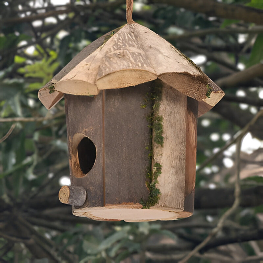 Natural Wood Hanging Bird Feeder House