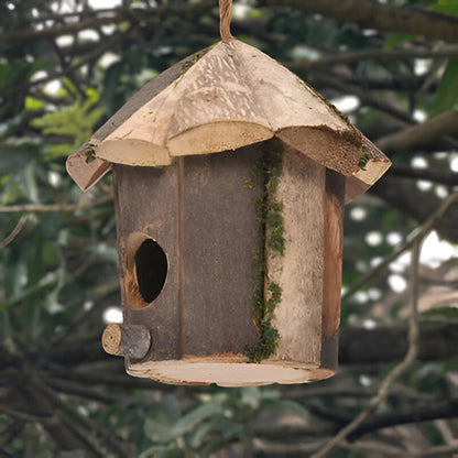 Natural Wood Hanging Bird Feeder House
