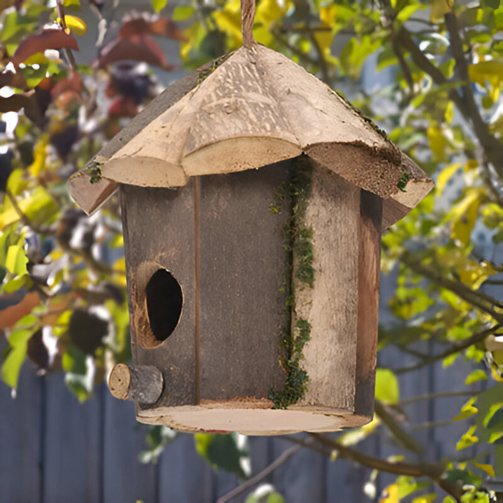 Natural Wood Hanging Bird Feeder House