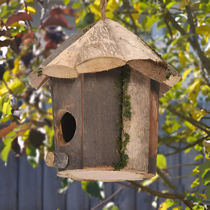 Natural Wood Hanging Bird Feeder House